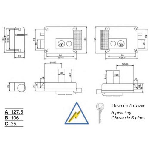 Cerradura FAC eléctrica de sobreponer con pulsador